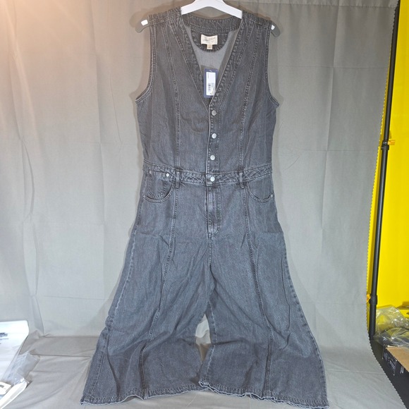 Universal Thread Pants - Universal Thread Womens Black Denim Wide Leg Jumpsuit Sleeveless Button Front 16